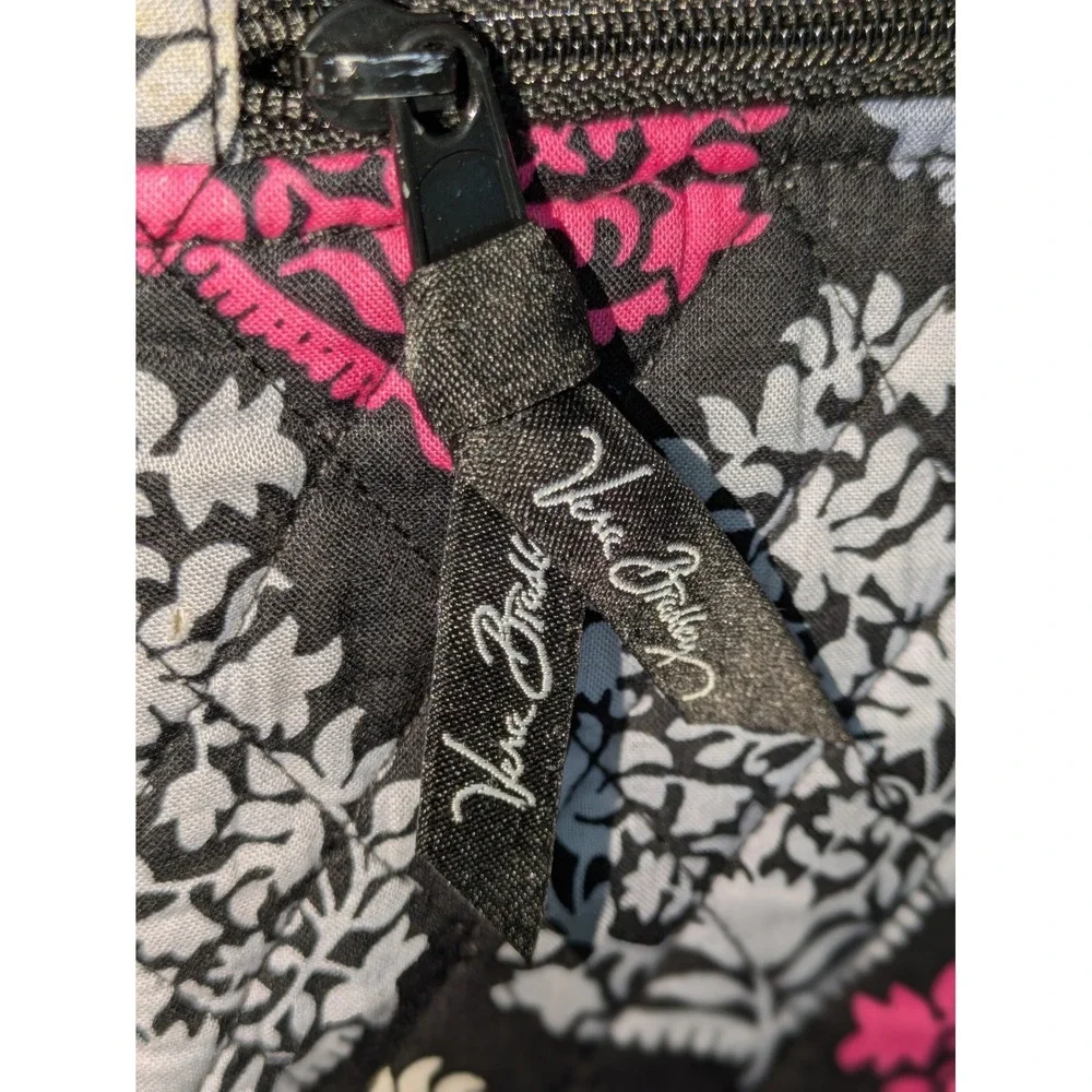Vera Bradley Quilted Messenger Laptop Bag Pink Gray Black Floral 15x12x4